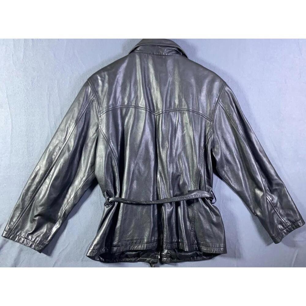 VTG Wilsons Leather Jacket Womens Large Waist Tie Black Zipper - Picture 8 of 10